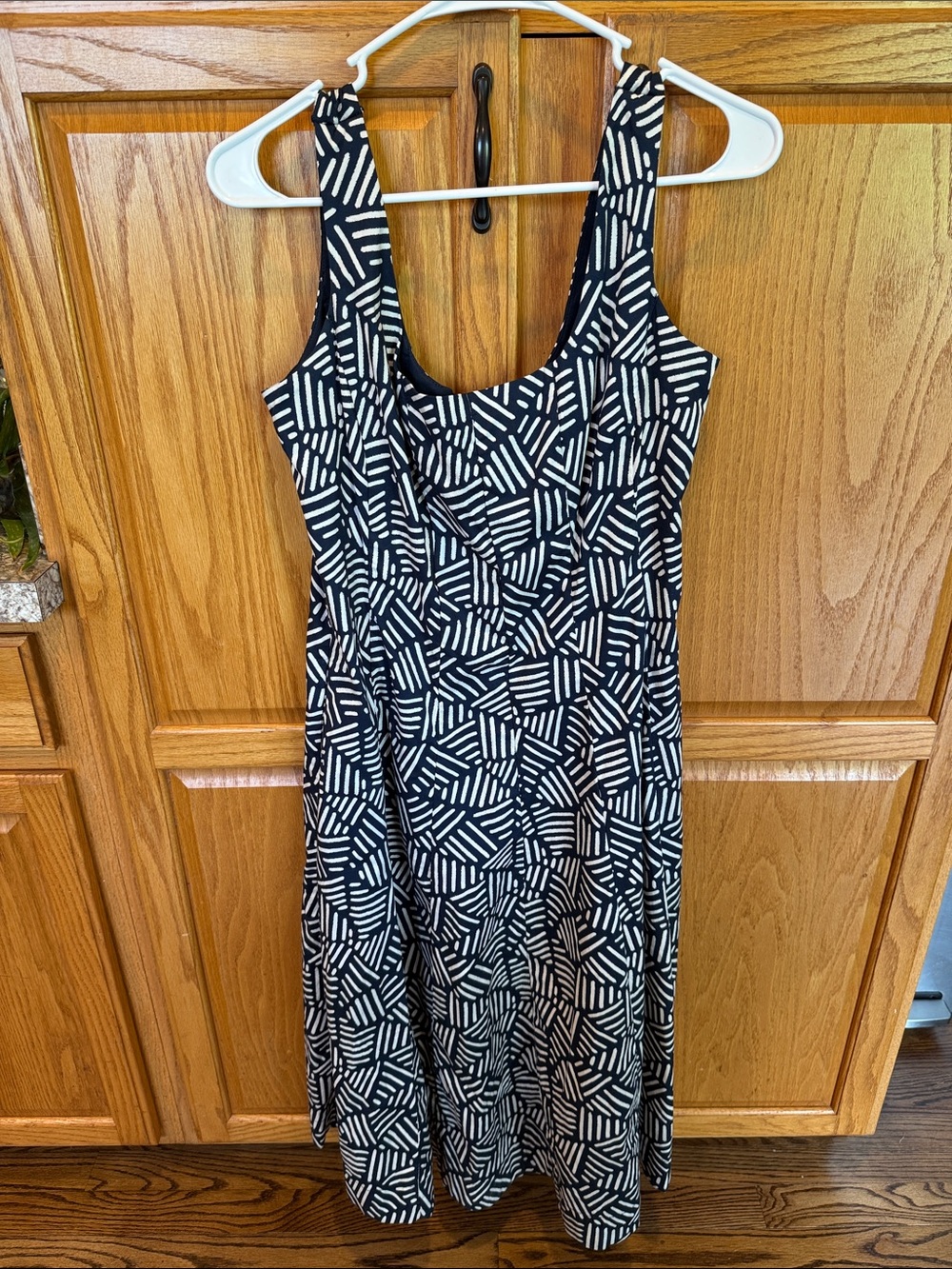168 Joie Navy & Ivory Geometric Sleeveless Fit Flare Dress 8 Cotton Stretch - Picture 2 of 5